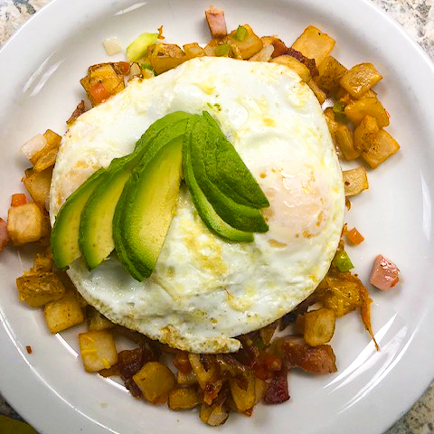 Royal Biscuit avocado skillet with eggs, avocado and potatoes