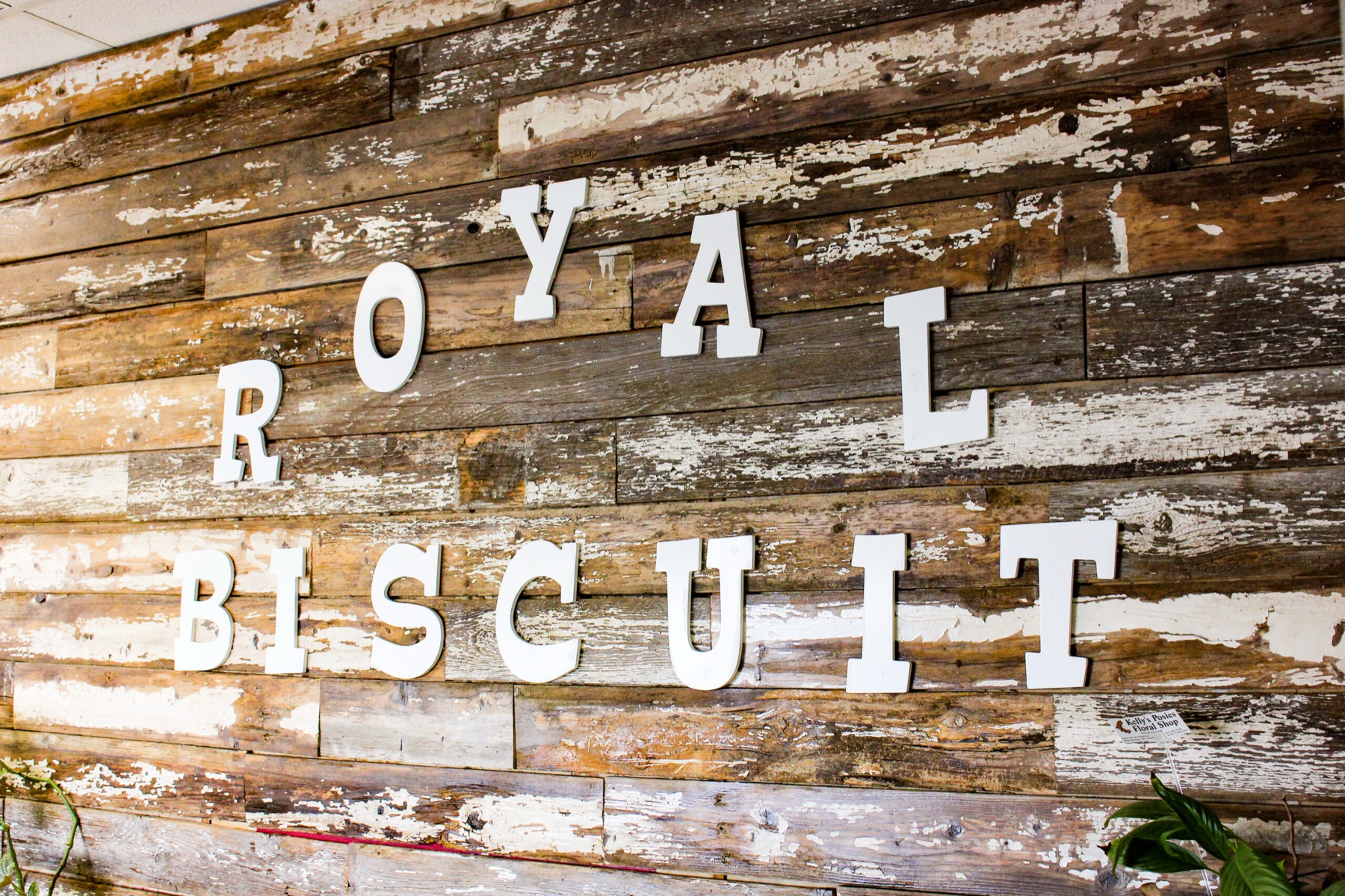 Royal Biscuit wall sign inside the Blue Springs restaurant